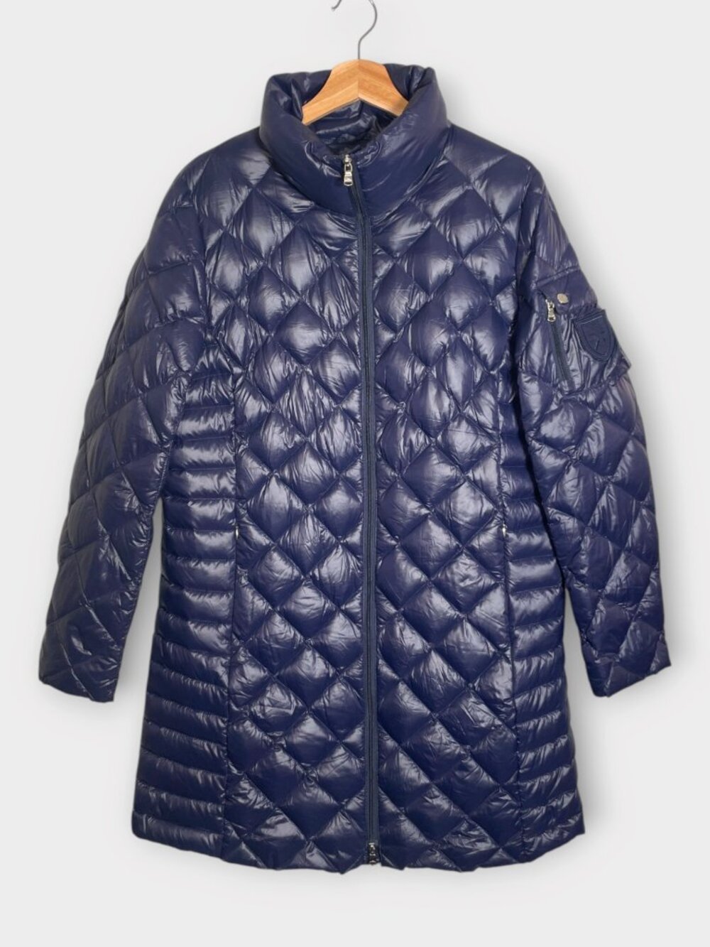 Ralph Lauren Womens Packable 90% Down Puffer Coat L Navy Diamond Quilted Long
